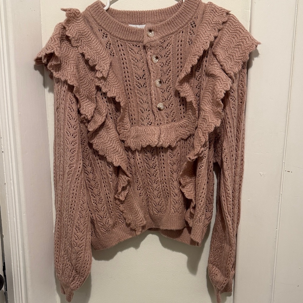 Lost + Wander Ruffled Knit Sweater in Mauve